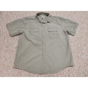LL Bean Shirt Mens XL Green Button Up Short Sleeve Utility Rugged Hiking Fishing
